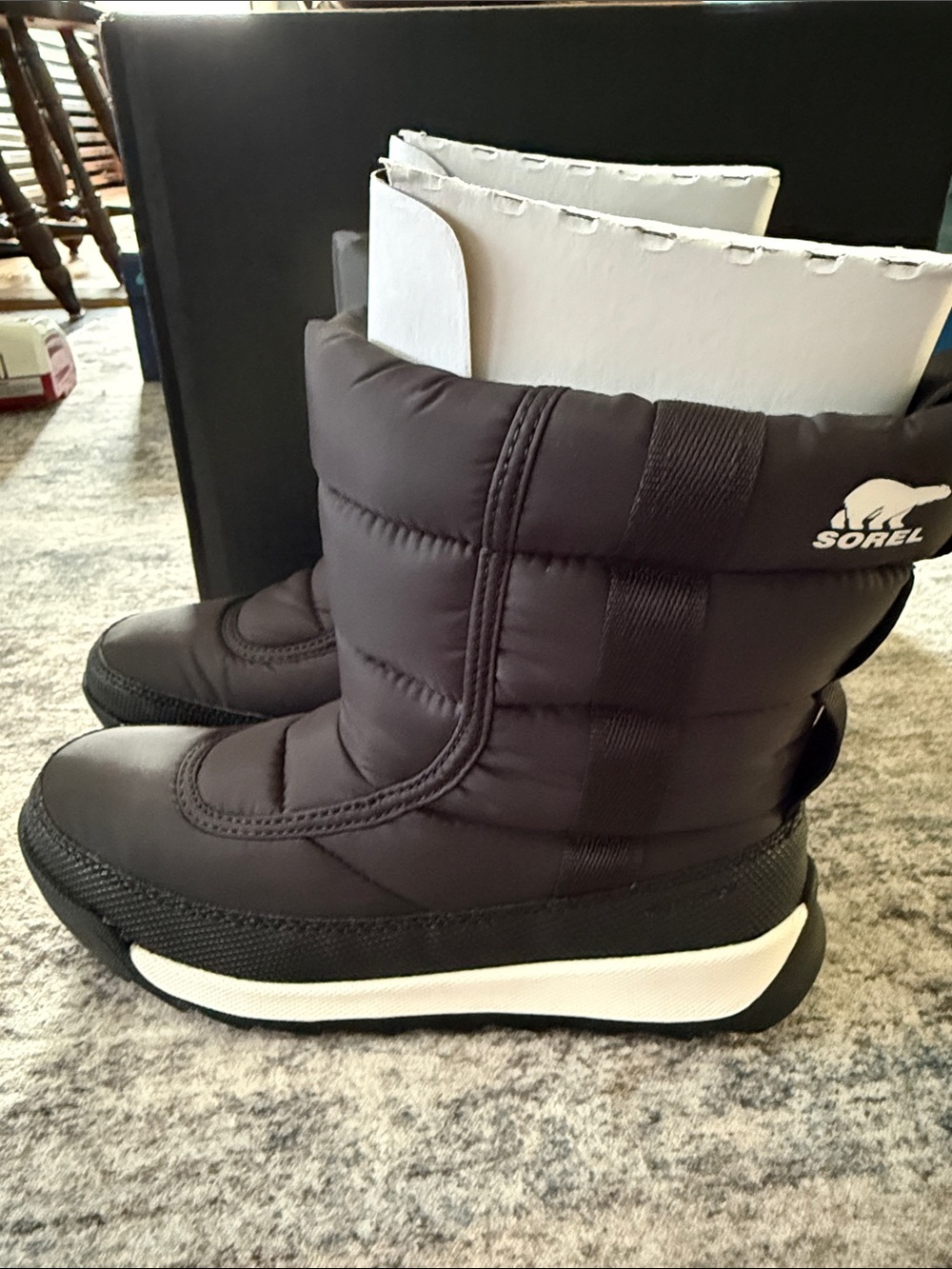 Sorel Kids Black and White Quilted Snow Boots